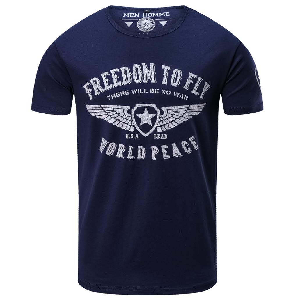 Freedom to Fly World Peace Printing Men's Spring Summer Fashion O-Neck Short Sleeve Tops Blue T-Shirt