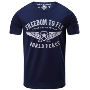 Freedom to Fly World Peace Printing Men's Spring Summer Fashion O-Neck Short Sleeve Tops Blue T-Shirt
