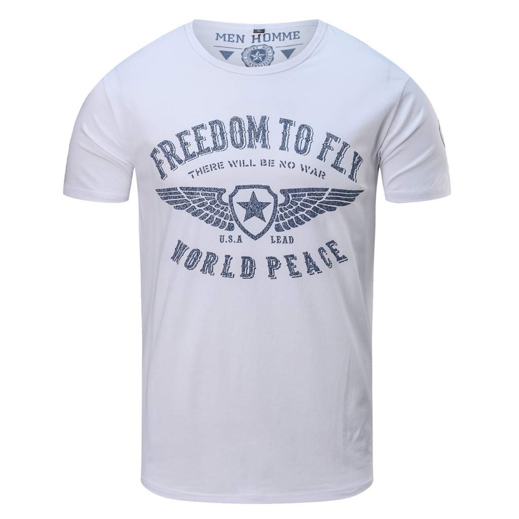Freedom to Fly World Peace Printing Men's Spring Summer Fashion O-Neck Short Sleeve Tops White T-Shirt