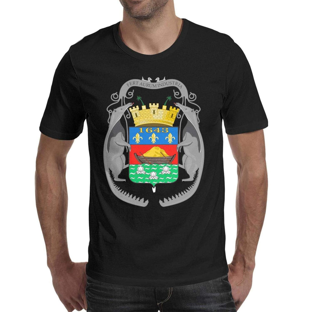 French Guiana Coat of Arms Men's Crewneck Custom Short Sleeve Black-131 T-Shirt
