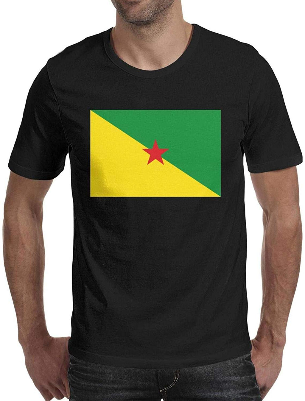 French Guiana of Flag Emblem Mens Crewneck Urban Short Sleeve Black-127 T-Shirt