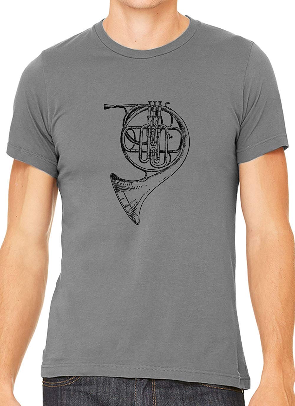 French Horn Sketch Cotton Crewneck Unisex Asphalt Gray T-Shirt