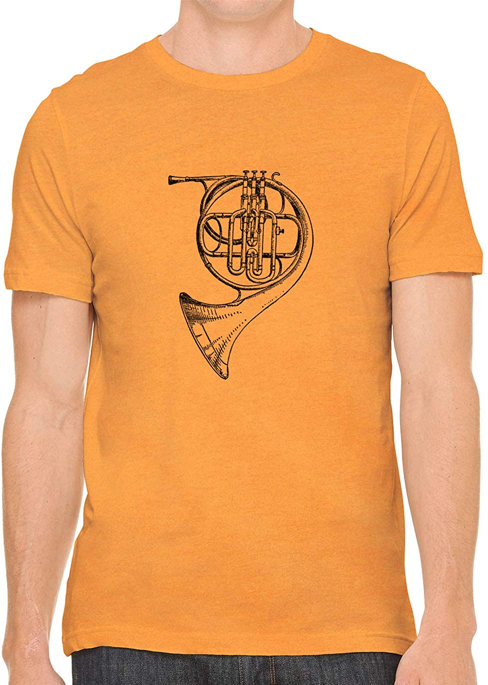French Horn Sketch Cotton Crewneck Unisex Bright Orange T-Shirt