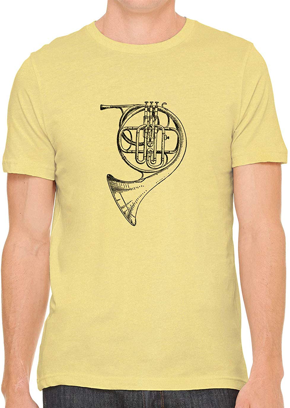 French Horn Sketch Cotton Crewneck Unisex Bright Yellow T-Shirt