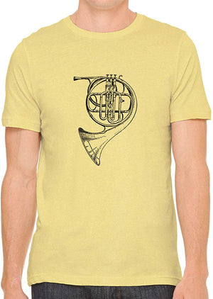 French Horn Sketch Cotton Crewneck Unisex Bright Yellow T-Shirt