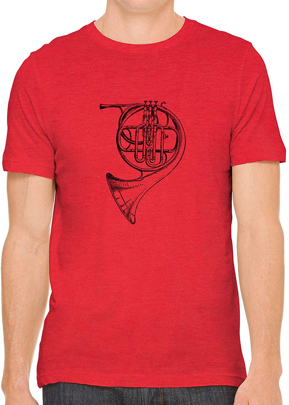 French Horn Sketch Cotton Crewneck Unisex Cherry Red T-Shirt