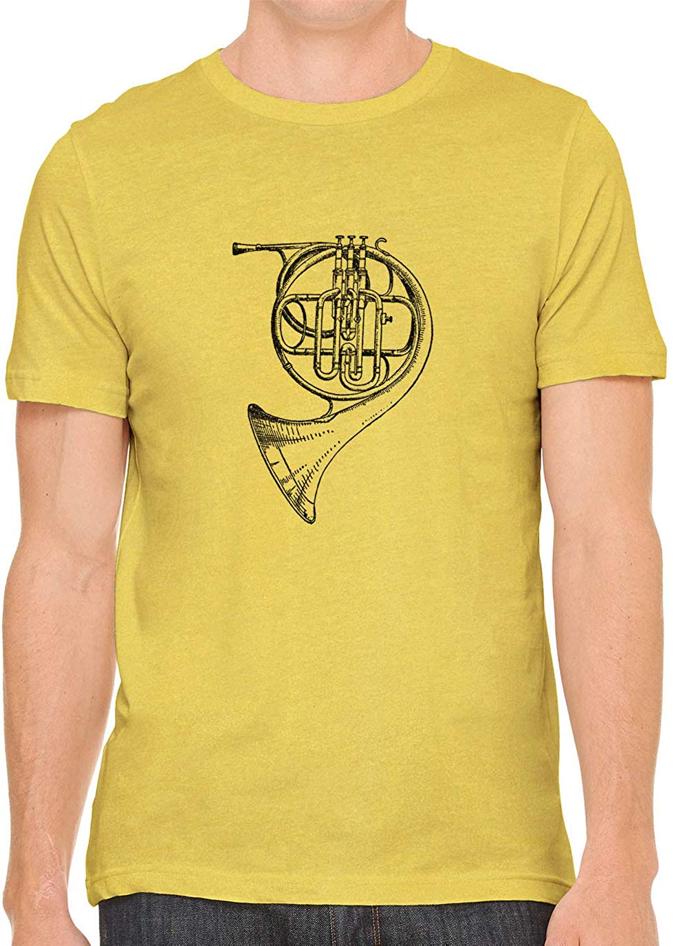 French Horn Sketch Cotton Crewneck Unisex Maize Yellow T-Shirt