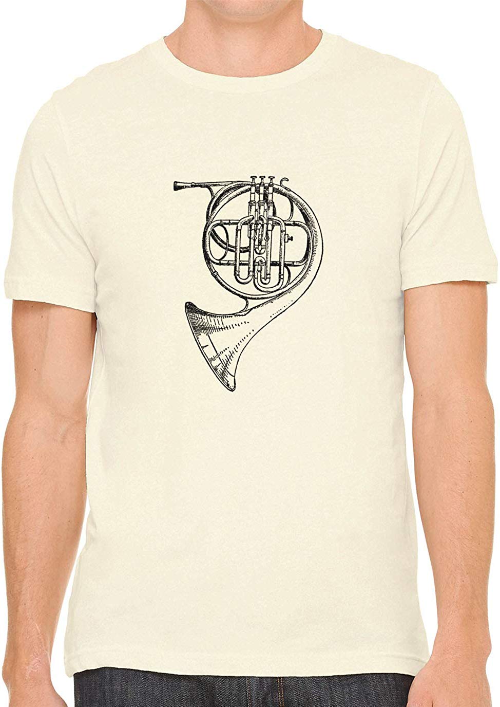 French Horn Sketch Cotton Crewneck Unisex Natural Cream T-Shirt