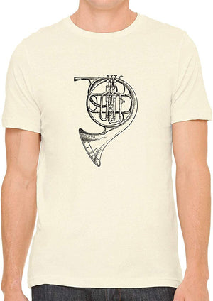 French Horn Sketch Cotton Crewneck Unisex Natural Cream T-Shirt