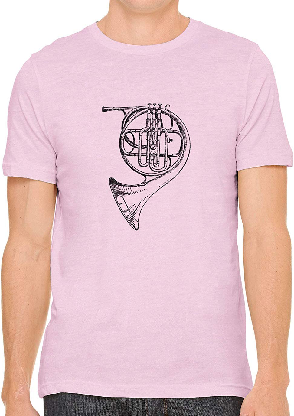 French Horn Sketch Cotton Crewneck Unisex Soft Light Pink T-Shirt