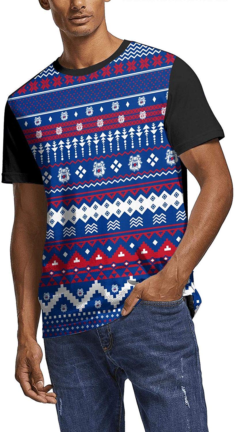 Fresno-Classic-State-Bulldogs-Christmas 3D Mens Crew Neck Breathable Baseball White-77 T-Shirt