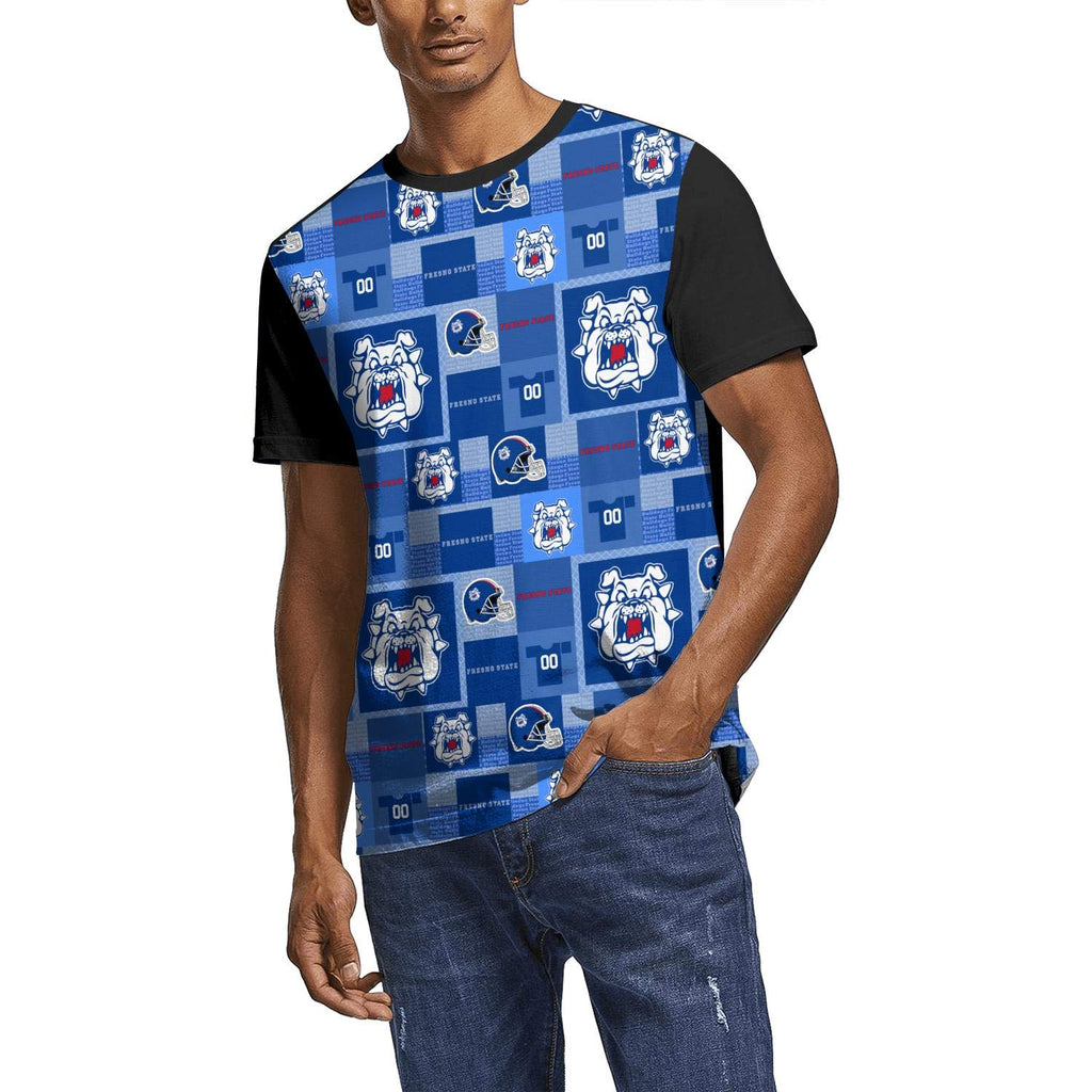 Fresno-Funny-State-Bulldogs-Lattice 3D Men's Round Neck Funny Hip-Hop White-61 T-Shirt
