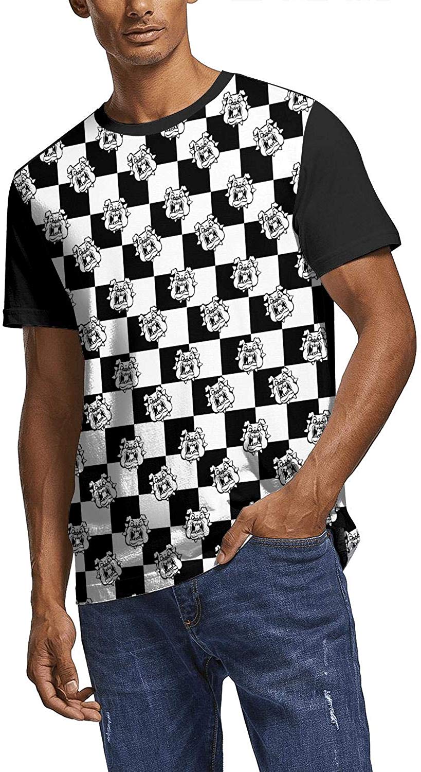 Fresno-Funny-State-Bulldogs-Lattice 3D Mens O Neck Baseball Tennis White-64 T-Shirt
