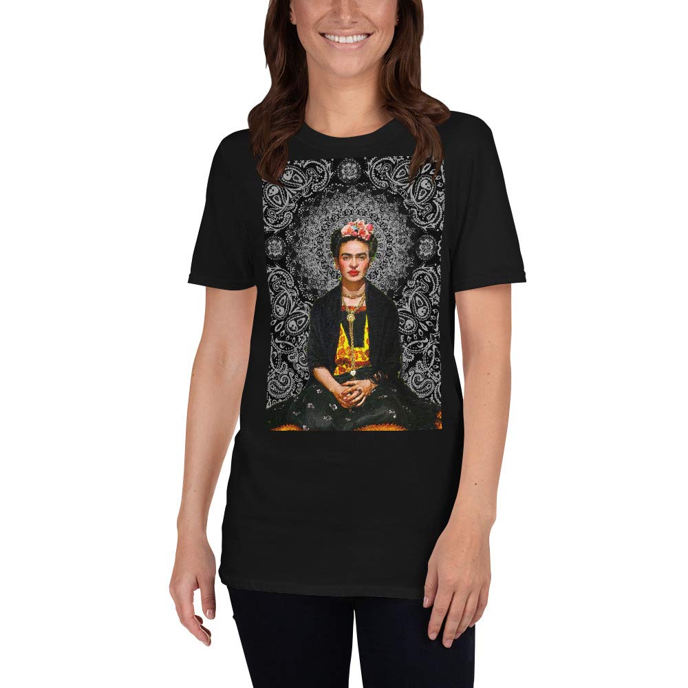 Frida Kahlo Gildan 64000 Unisex Softstyle with Tear Away Label Black T-Shirt