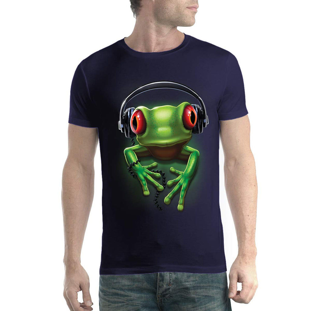 Frog Rock Headphones Music Men New Navy Blue T-Shirt