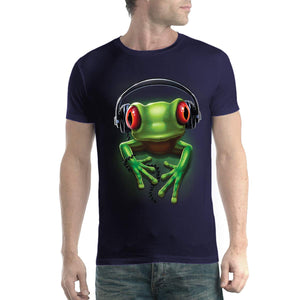Frog Rock Headphones Music Men New Navy Blue T-Shirt