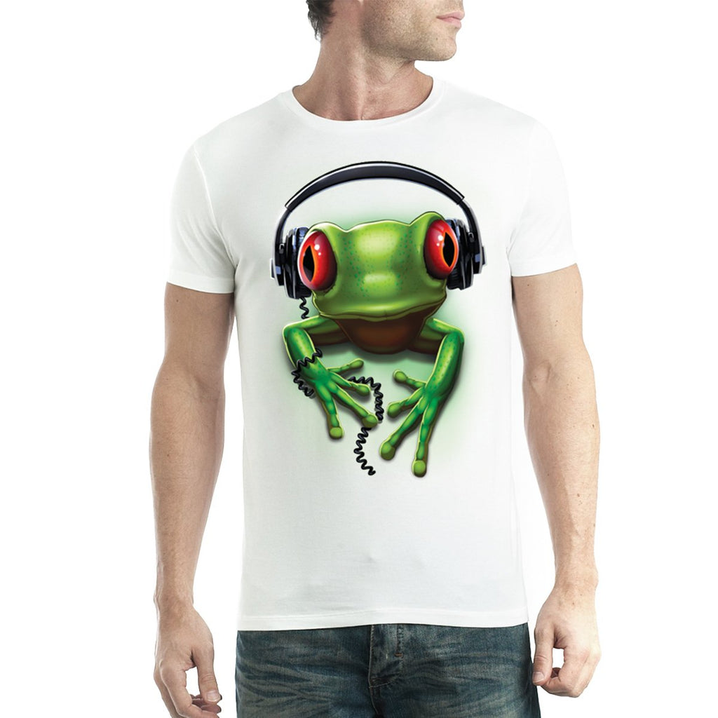 Frog Rock Headphones Music Men New White T-Shirt
