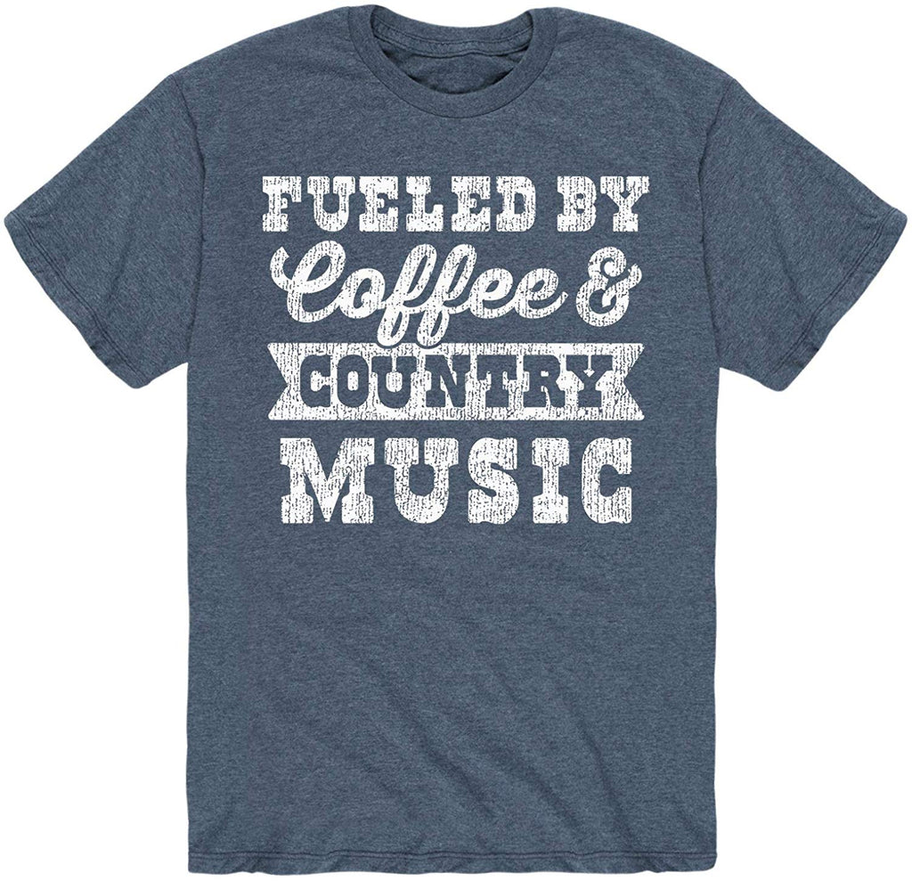 Fueled by Coffee and Country Music Adult Short Sleeve Heather Blue T-Shirt