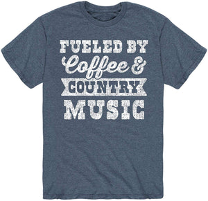 Fueled by Coffee and Country Music Adult Short Sleeve Heather Blue T-Shirt