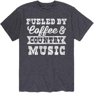 Fueled by Coffee and Country Music Adult Short Sleeve Heather Charcoal T-Shirt