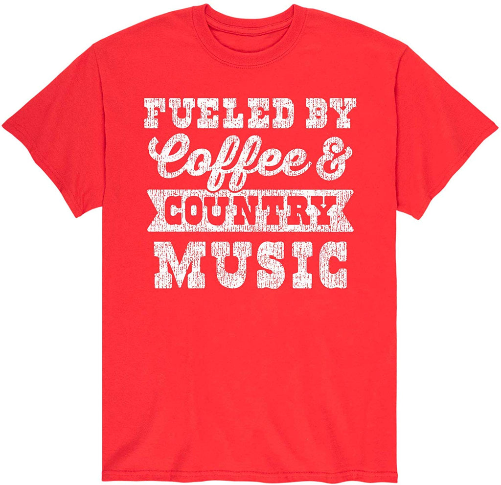 Fueled by Coffee and Country Music Adult Short Sleeve Red T-Shirt