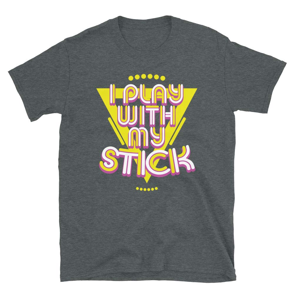 Funny 80's Vintage Glow Stick Saying I Play with My Stick Gift Idea Dark Heather T-Shirt