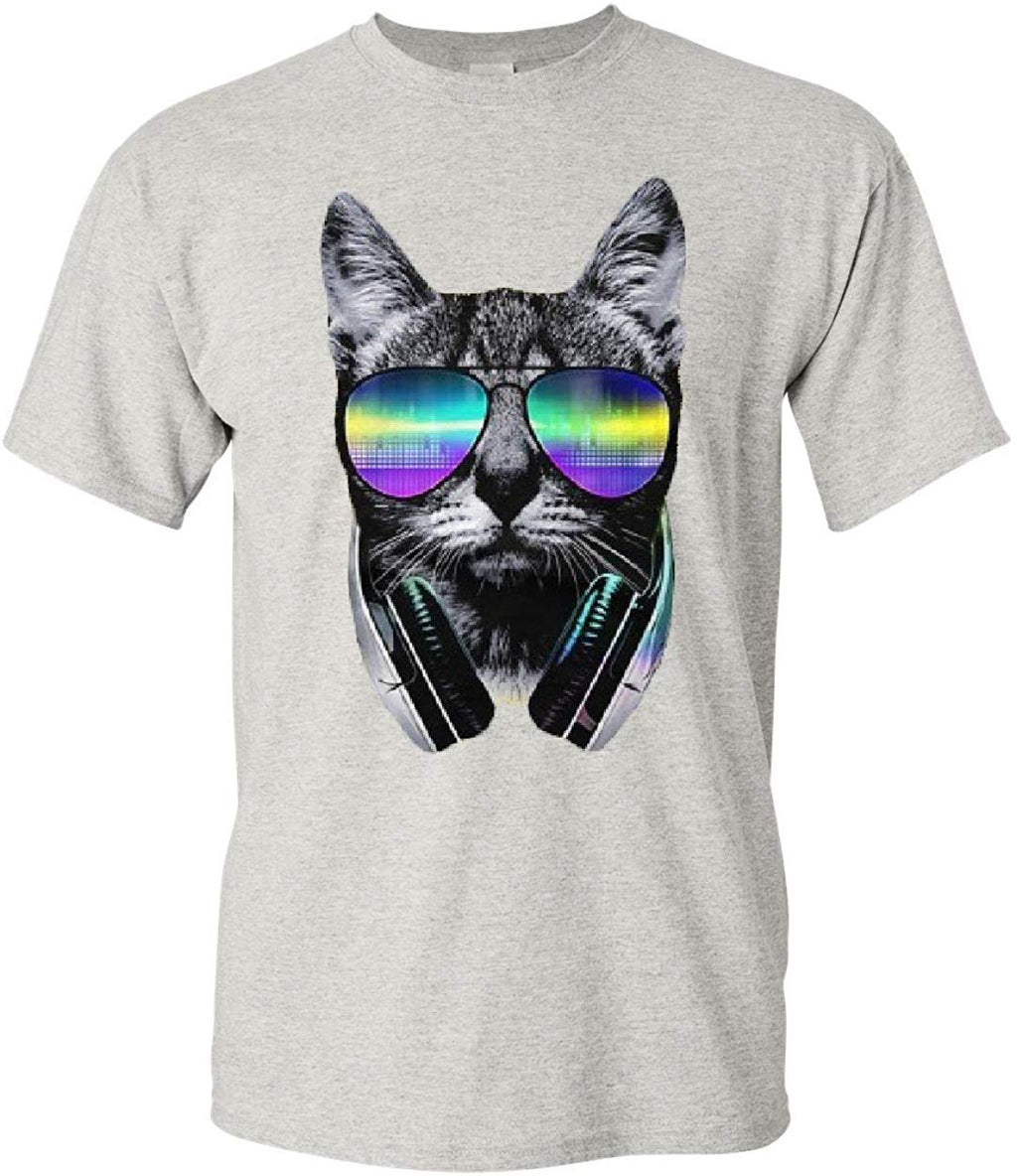 Funny DJ Cat Music Kitten Headphones and Glasses Ash Gray T-Shirt