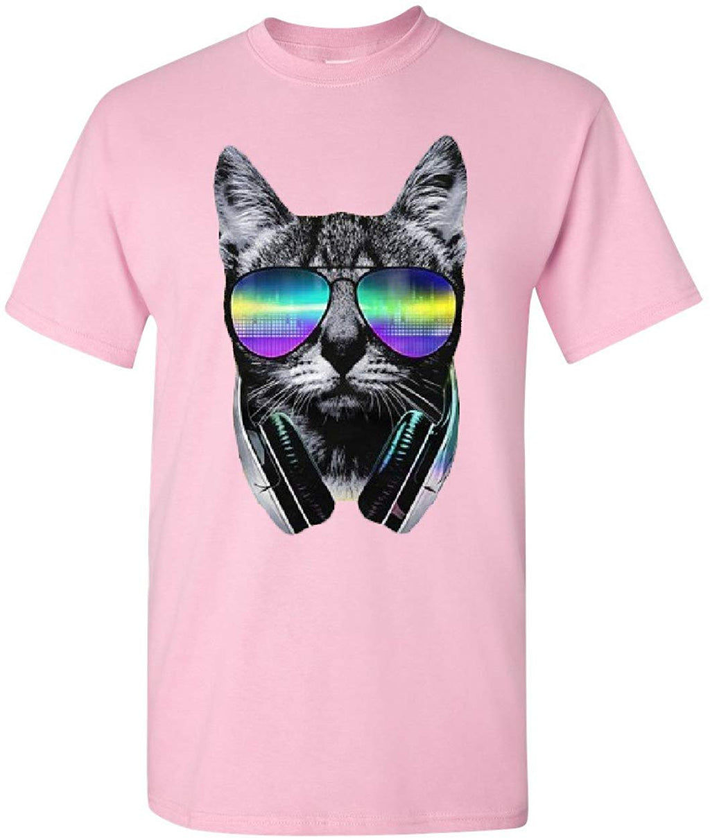 Funny DJ Cat Music Kitten Headphones and Glasses Light Pink T-Shirt