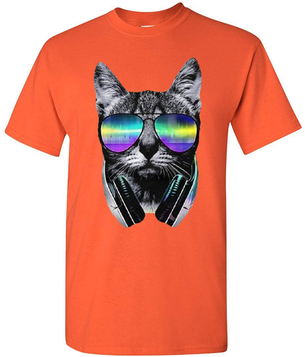 Funny DJ Cat Music Kitten Headphones and Glasses Orange T-Shirt