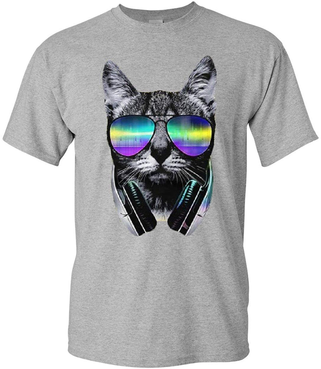 Funny DJ Cat Music Kitten Headphones and Glasses Sport Gray T-Shirt