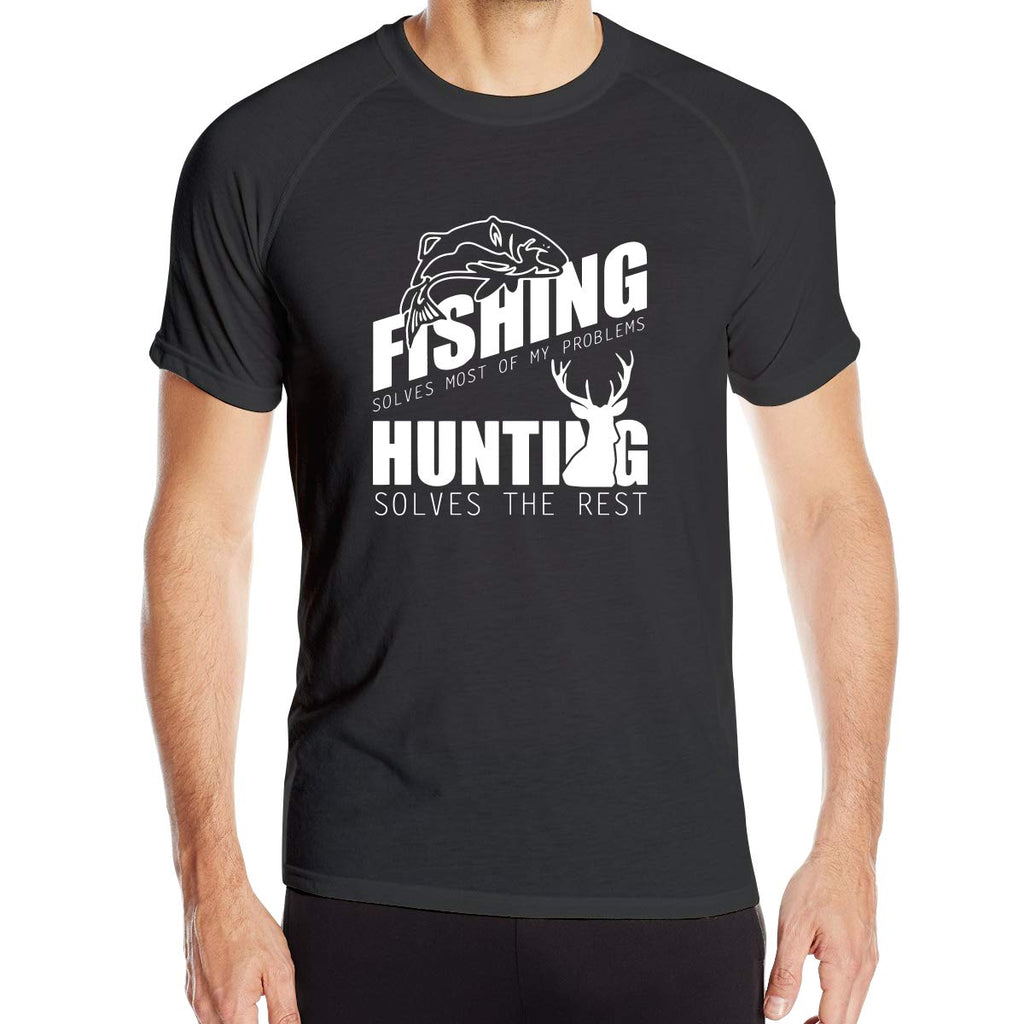 Funny Hunter Men's Wash and Wear Round Neck Short-Sleeved Workout Clothes Natural T-Shirt