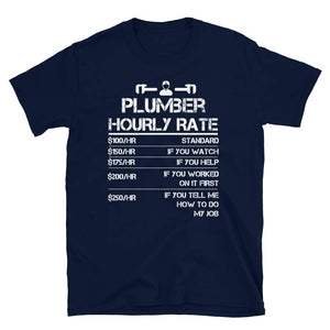 Funny Plumber Hourly Rate Wrench Men Labor Rate Navy T-Shirt