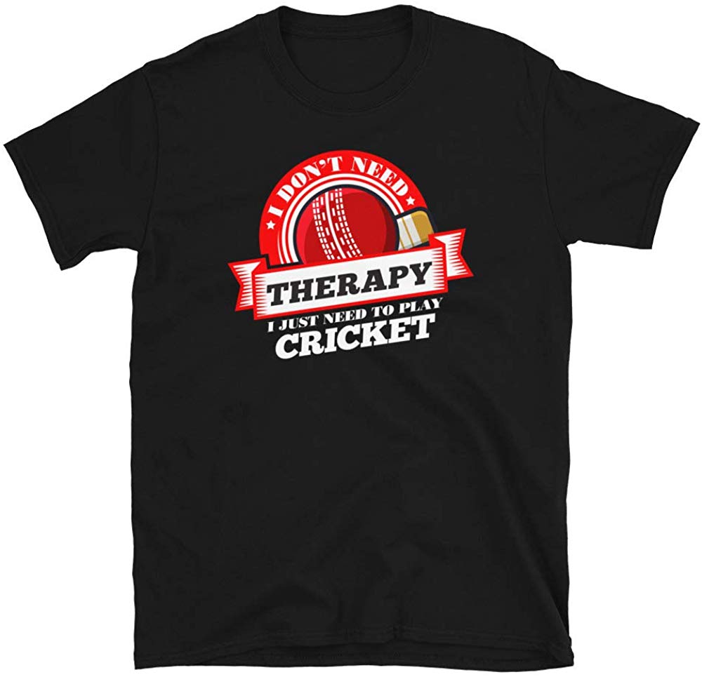 Funny Quote 'I Don't Need Therapy I Just Need to Play Cricket' Black T-Shirt