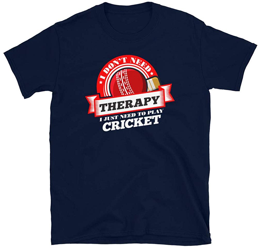 Funny Quote 'I Don't Need Therapy I Just Need to Play Cricket' Navy T-Shirt