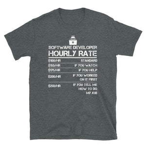 Funny Software Developer Hourly Rate Gift Dark Heather T-Shirt