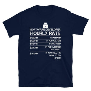Funny Software Developer Hourly Rate Gift Navy T-Shirt