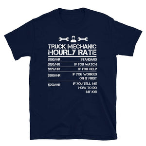 Funny Truck Mechanic Hourly Rate Gif Men Labor Rates Navy T-Shirt