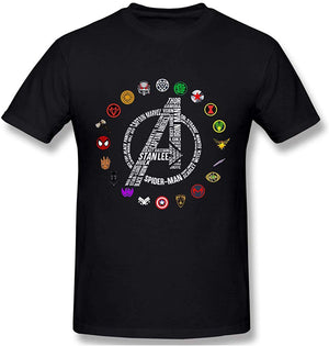 Funny for Avengers End Game Stan Lee and Super Heroes's Symbol Black T-Shirt
