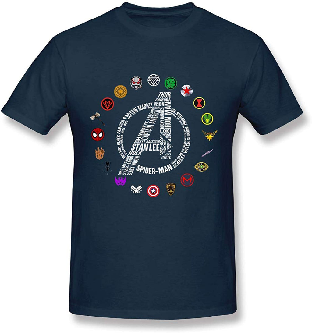 Funny for Avengers End Game Stan Lee and Super Heroes's Symbol Navy T-Shirt