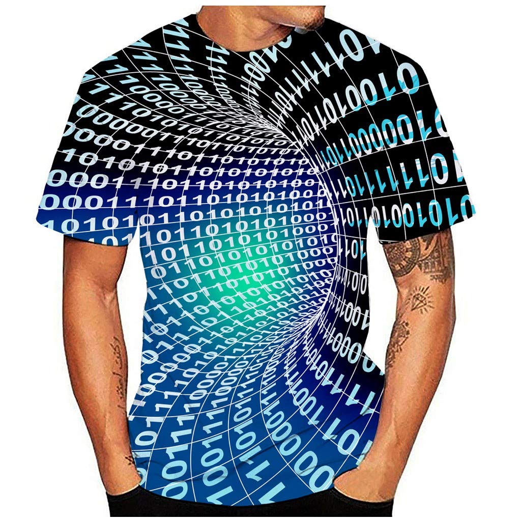 Funnygals Men's 3D Printed Tops Summer Casual Short Sleeve Crewneck Lightweight Top Plus Size Dark Blue T-Shirt