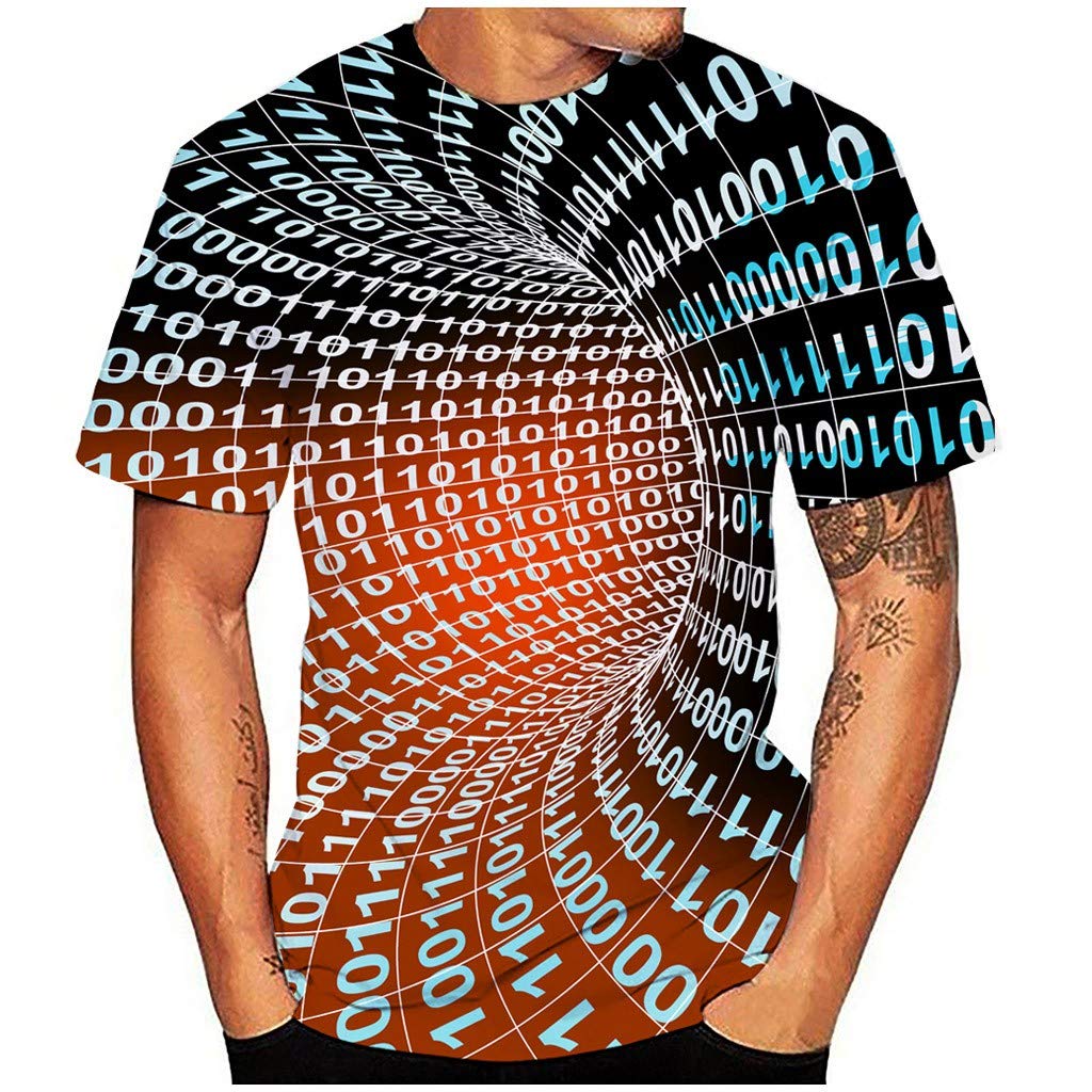 Funnygals Men's 3D Printed Tops Summer Casual Short Sleeve Crewneck Lightweight Top Plus Size Orange T-Shirt