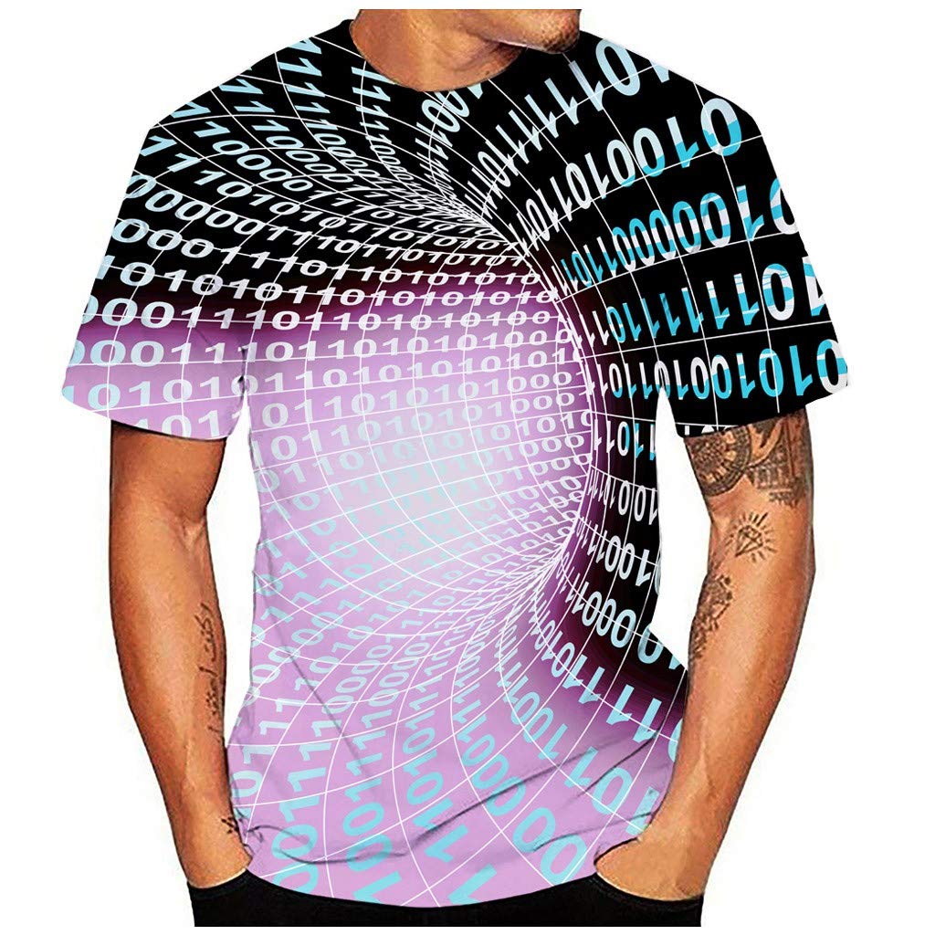 Funnygals Men's 3D Printed Tops Summer Casual Short Sleeve Crewneck Lightweight Top Plus Size Pink T-Shirt