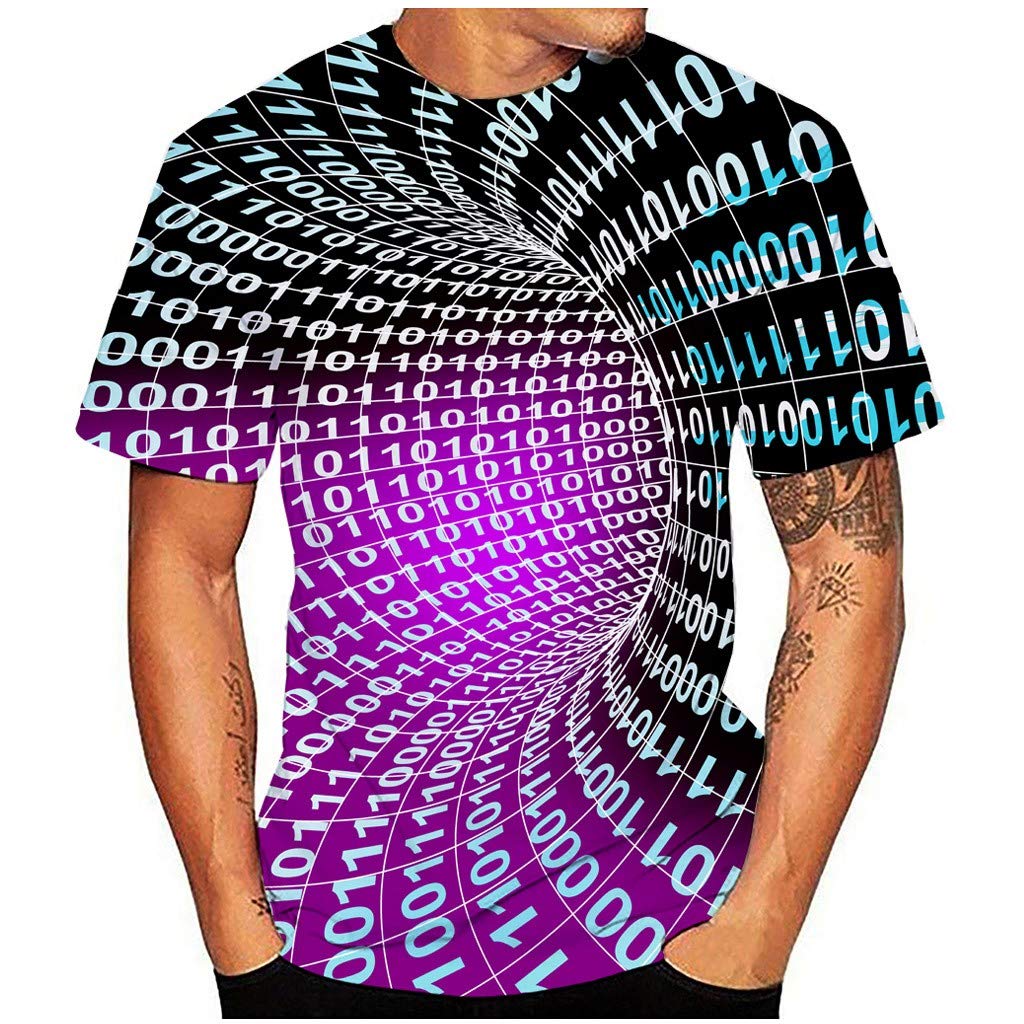 Funnygals Men's 3D Printed Tops Summer Casual Short Sleeve Crewneck Lightweight Top Plus Size Purple T-Shirt