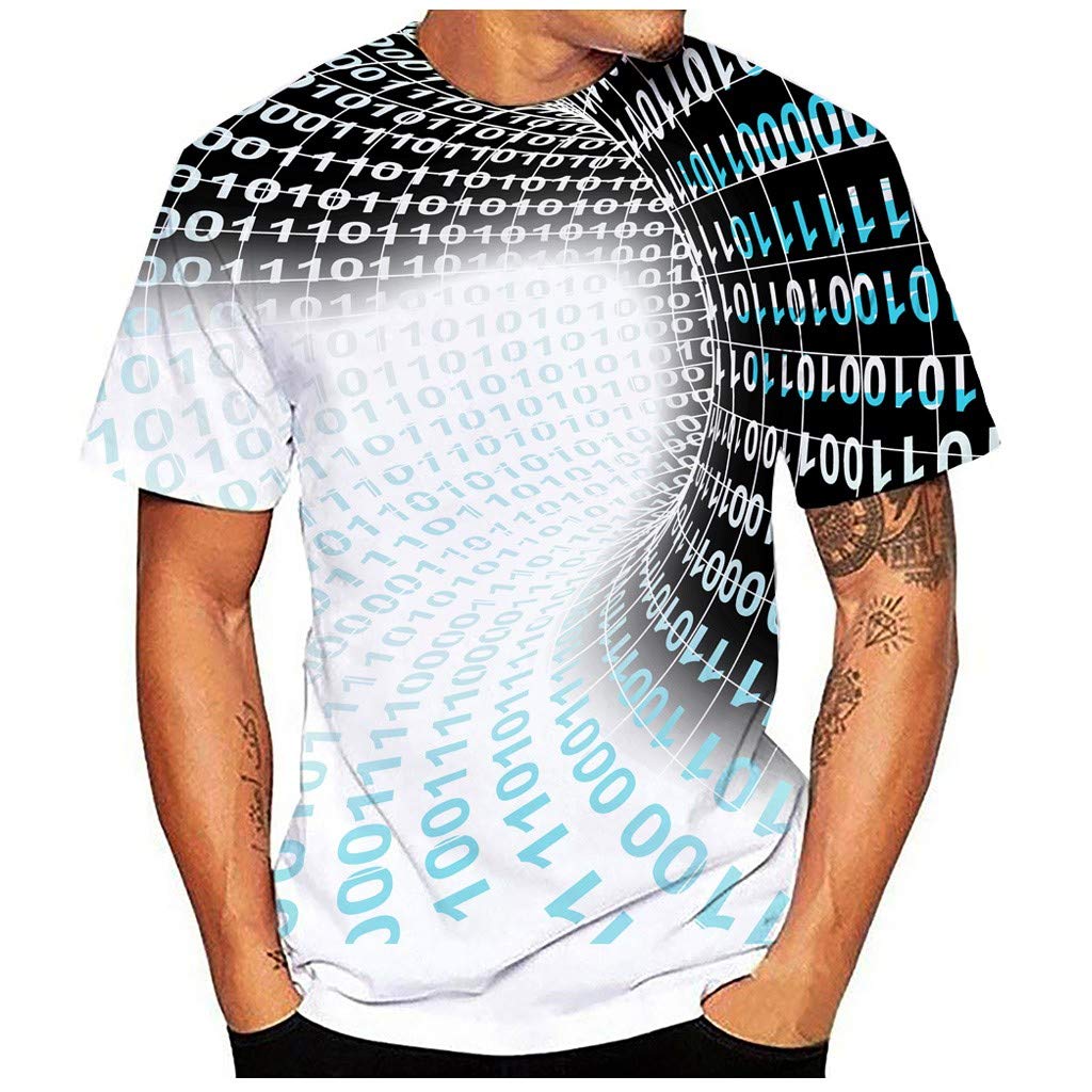 Funnygals Men's 3D Printed Tops Summer Casual Short Sleeve Crewneck Lightweight Top Plus Size White T-Shirt