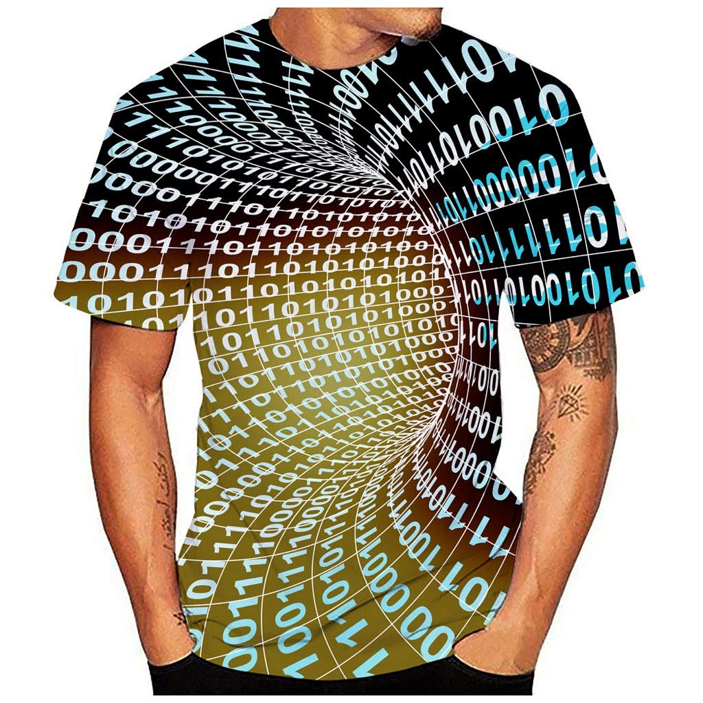 Funnygals Men's 3D Printed Tops Summer Casual Short Sleeve Crewneck Lightweight Top Plus Size Yellow T-Shirt