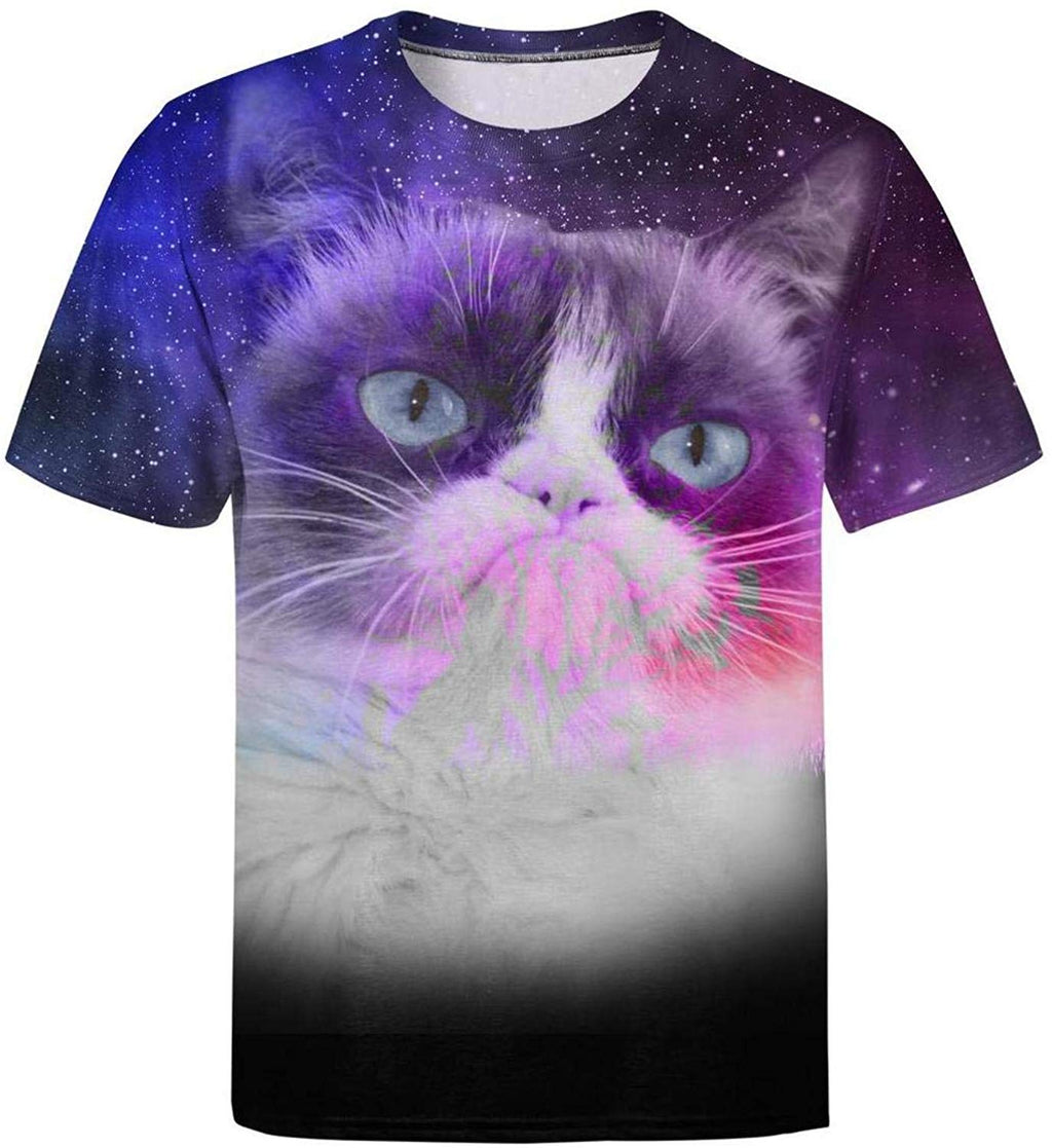 Galaxy Siamese Cat Animal 3D Printed Mens Fan Round Neck Golf Short Sleeve White-62 T-Shirt