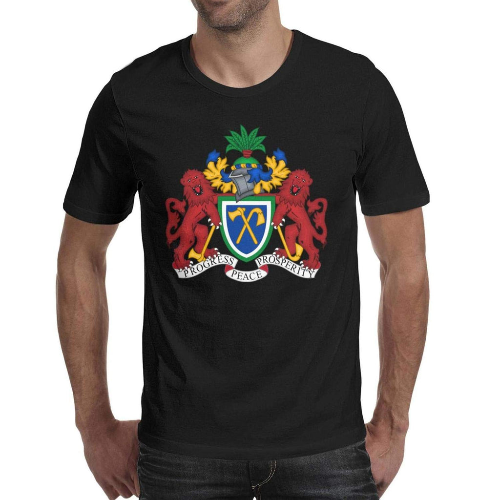 Gambia Coat of Arms Lion Men's Crew Neck Party Short Sleeve Black-126 T-Shirt