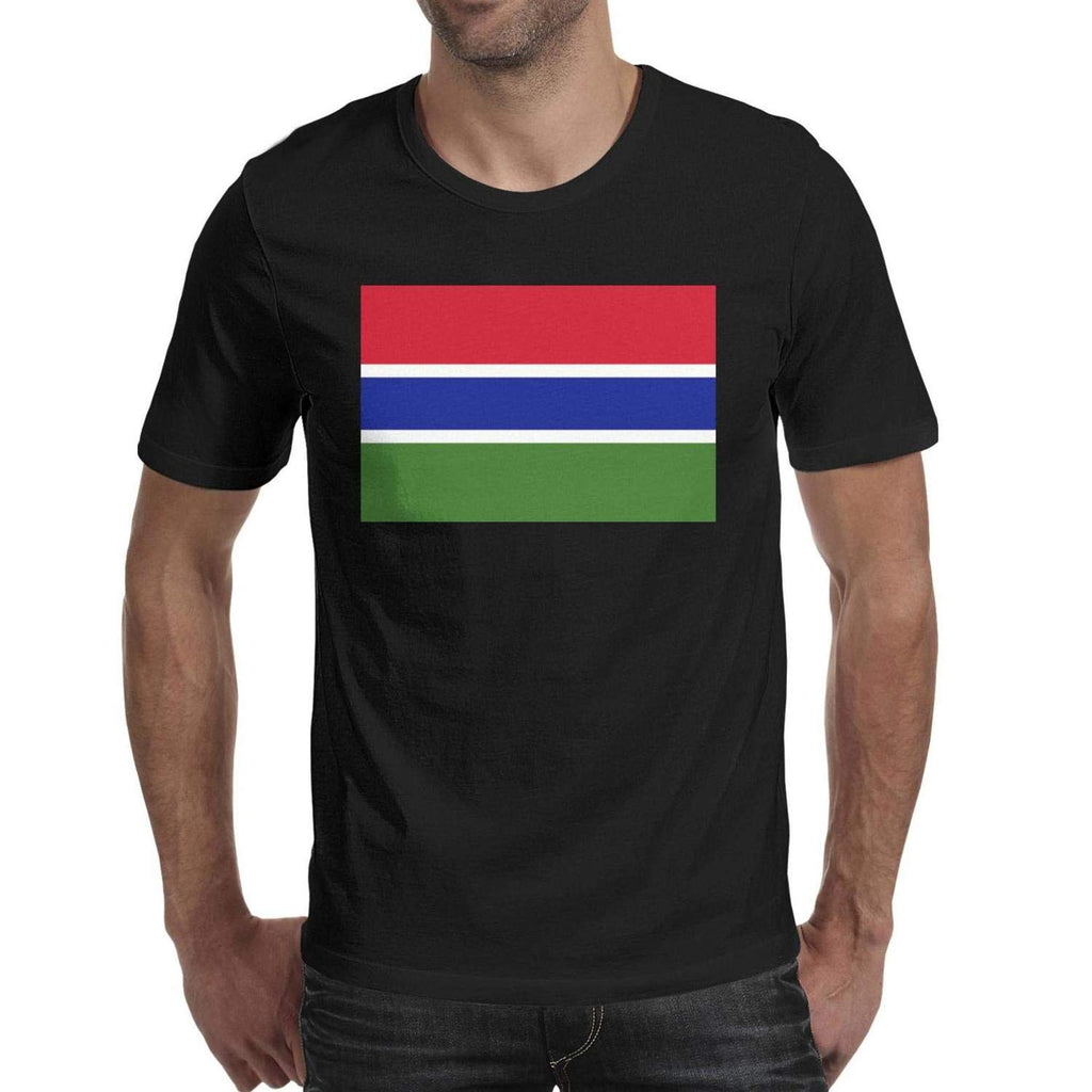 Gambia Flags of Countries Emblem Mens Round Neck Popular Short Sleeve Black-119 T-Shirt