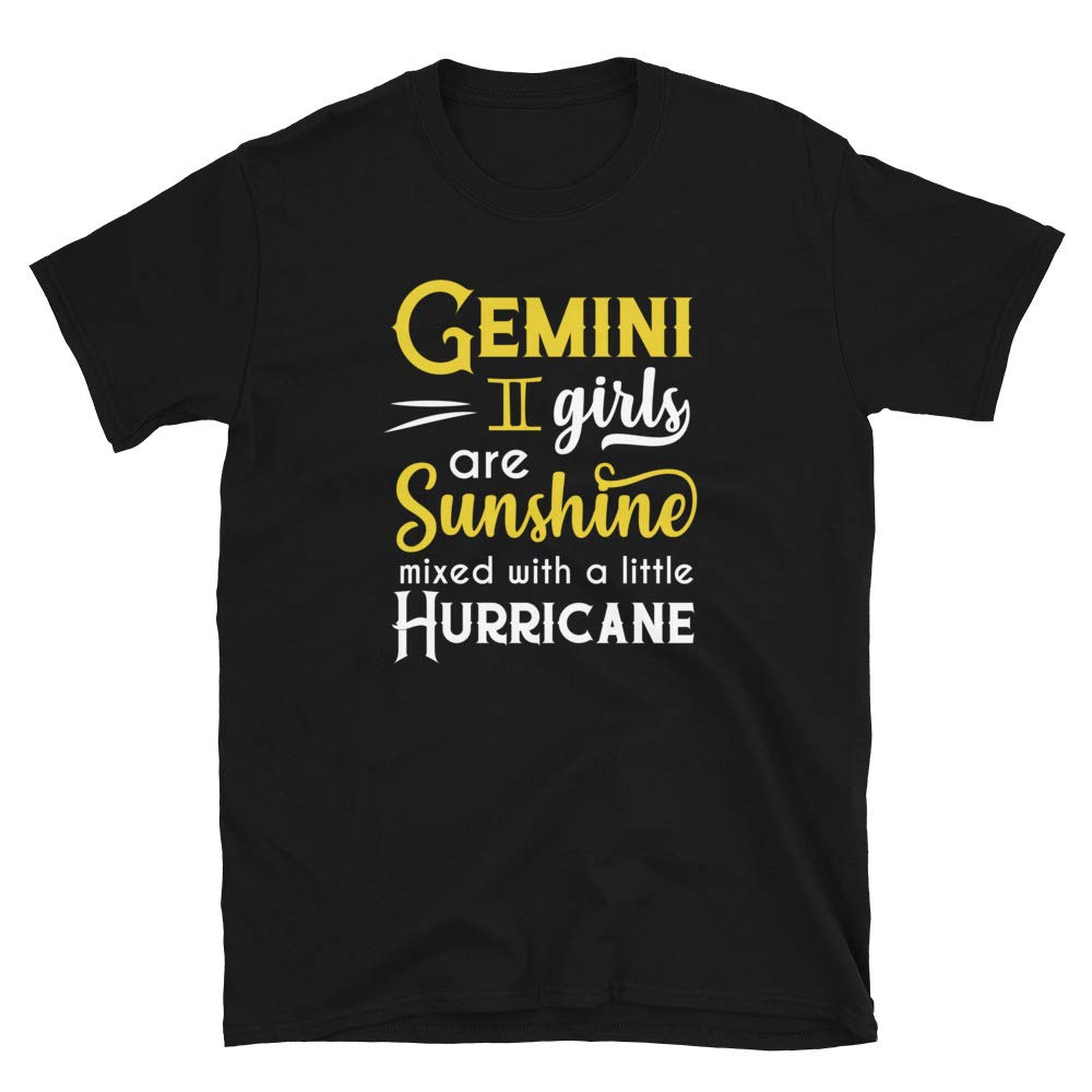 Gemini Girls are Sunshine Mixed with A Little Hurricane Zodiac Star Black T-Shirt