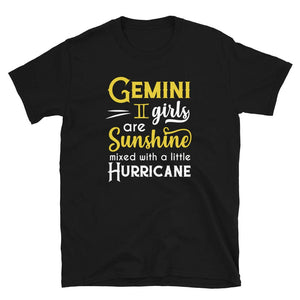 Gemini Girls are Sunshine Mixed with A Little Hurricane Zodiac Star Black T-Shirt
